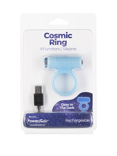 E32701 1 400x533 - PowerBullet - Cosmic Cock Ring with Bullet 9 Function Glow in the Dark Blue